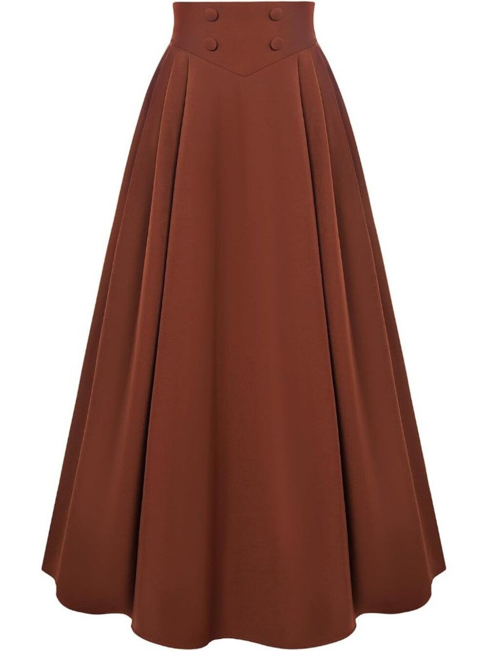 Women's Orange Side Pleats Back Elastic Waistband Side Zipper Maxi A Line Skirt